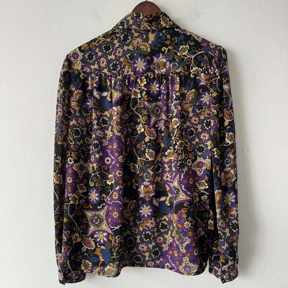 Vtg‎ Jordan Blouse Womens 6 Multicolor Button Up Tassel Retro Career Business - Picture 3 of 10